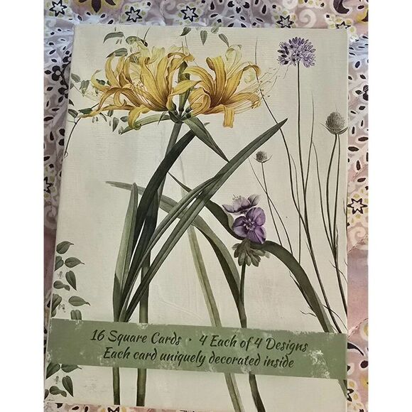 16 Square Flower Cards & Envelopes 4 Each Of 4 Designs By Driftwood Decorated In - Picture 1 of 3